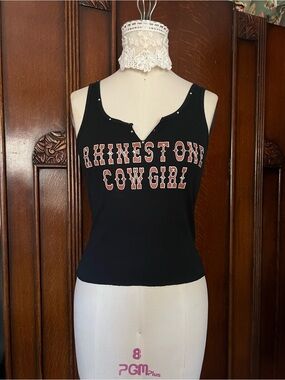 Vintage Cowgirl Western Rodeo Boho Rhinestone Cowgirl Black Graphic Tank Top